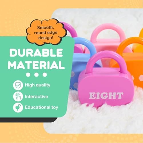 GEERAY Cause and Effect Toys for Toddlers 3+, Montessori Lock & Key Set with 10 Apple-Shaped Locks, Keys & 20 Cards – Learn Numbers, Colors & Motor Skills STEM Toy Gift for Home & Classroom — view 5