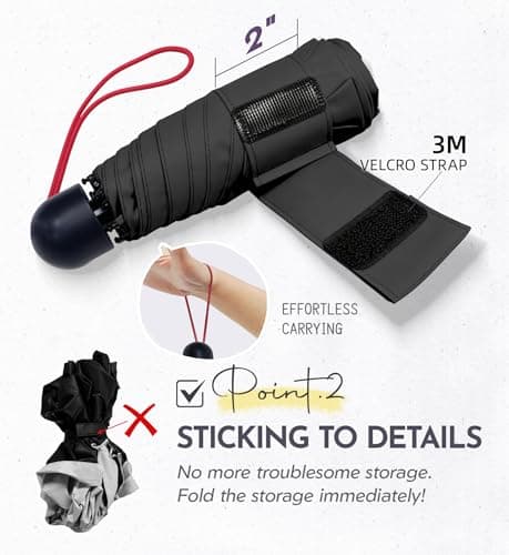 LILAC Compact Travel Umbrella for Purse, Mini Folding Pocket Parasol with Windproof Absorbent Sleeve, UPF 100+ UV Sun Protection, 30% Thickened Alloy Steel Shaft, Double Fiberglass Reinforced — view 3