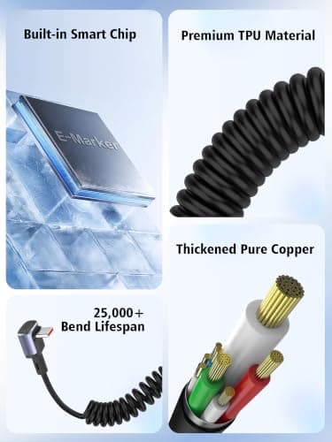 YACSEJAO USB C Coiled Cable 90 Degree 100W Fast Charging Retractable — view 6