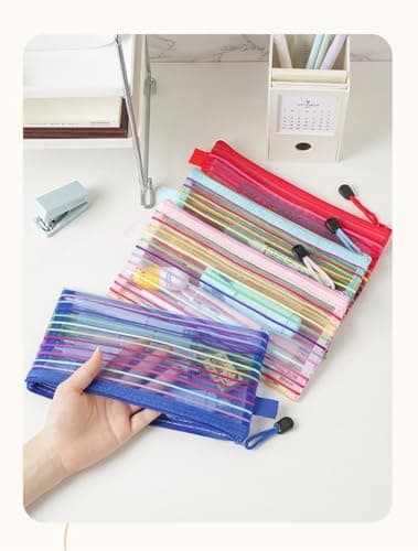 1pcs Nylon Stripe Mesh Document Folders Zipper Closure File Bags Stationery File Storage Packing (Random Color) — view 3
