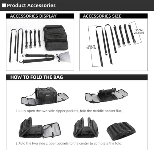 Rhinowalk Motorcycle Tail Bag, Expandable Motorcycle Travel Luggage Bags 33-45L, Waterproof All-Weather Trunk Rack Bag with Sissy Bar Straps & Helmet Rain Cover-Black — view 3