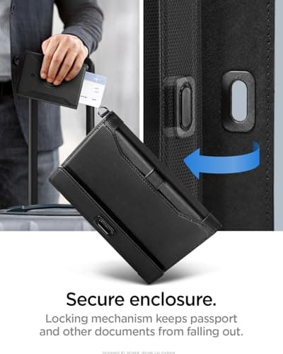 Spigen Passport Holder with Airtag Holder, Passport Cover with RFID Blocking and SIM Card Pin, Made of Vegan PU Leather - Black — view 6