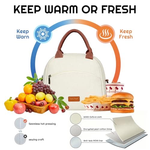 YIGAARUI Insulated Lunch Bag for Men Women with Shoulder Strap & Handles, Leakproof Thermal Cooler Tote for Work School Picnic Travel （Beige） — view 2