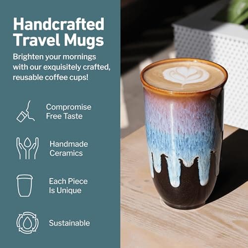 NOVA CERAMICS Coffee Tumbler – Travel Mug - On the Go Coffee Mug – Microwave & Dishwasher Safe Green Coffee Tumbler - Gifts for Women Men Him Her – 475ml – Monsoon — view 2