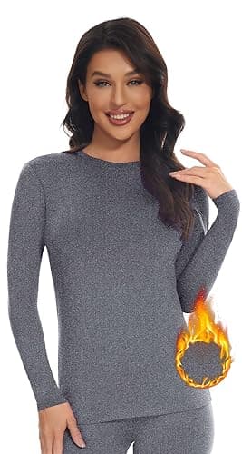 SIMIYA Thermal Tops Womens Round Neck Soft Long Sleeve Tops Women Grey
