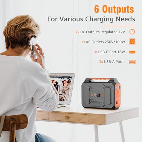 Powkey 100W Portable Power Station 97.68Wh/ 27000mAh,Outdoors,Orange — view 4