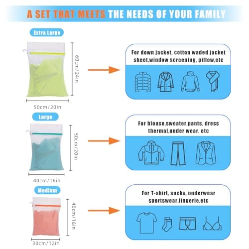 6 Pack Mesh Laundry Bags,Laundry Bags for Washing Machine,Reuse Washing Bag for Laundry, for Delicates Blouse, Hosiery, Underwear, Bra, Lingerie, Baby Clothes（2M 30x40 2L 40x50 2XL 50x60） — view 2