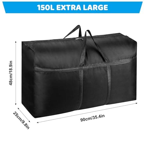 Large Storage Bags with Zips - 4Pack 150L 600D Oxford Heavy Duty Moving Bags, Waterproof Clothes Storage Bag for Duvet Bedding Laundry Xmas, Packing Bags for Loft Underbed Moving House, 100x48x25cm — view 2