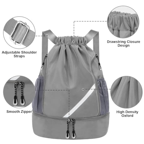 flintronic Drawstring Backpack, Waterproof Sports Backpack, Large Gym Bag With Shoe Compartment and Water Bottle Mesh Pockets, for Sports School Beach Holidays Swimming Travel — view 4