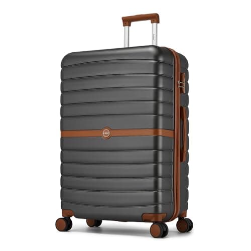 Kono Large Hard Shell Suitcase, Lightweight ABS+PC Checked Luggage, Grey