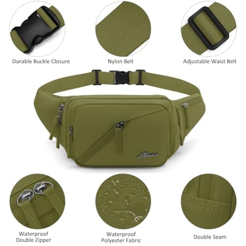 REETEE Bum Bag Fanny Pack Men Women Water Resistant Waist Packs Sports Waist Bag with Bottle Holder, Walking Waist Pack Bumbag with Adjustable Belt for Running Travel Cycling Outdoor Sport (Green) — view 5