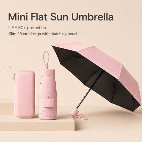 WHJYCC Mini Travel Umbrella, UPF 50+, 6-Rib, Pink, with Zip Case — view 2