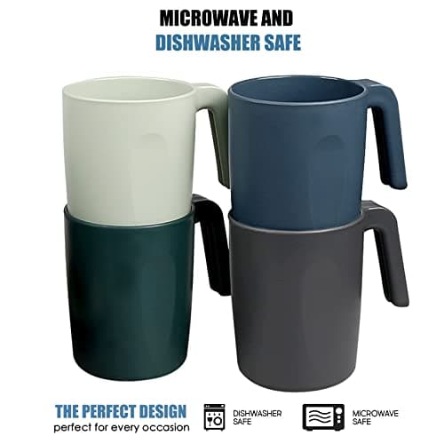 Greentainer Coffee Mug with Handle, Set of 4, 450 ml Drinking Cups for Kitchen, Outdoor, Travel, RV, College Dorm Room Essential, Water Milk Tea Tumblers, Dishwasher and Microwave Safe,15 OZ, 4 Pcs, — view 3
