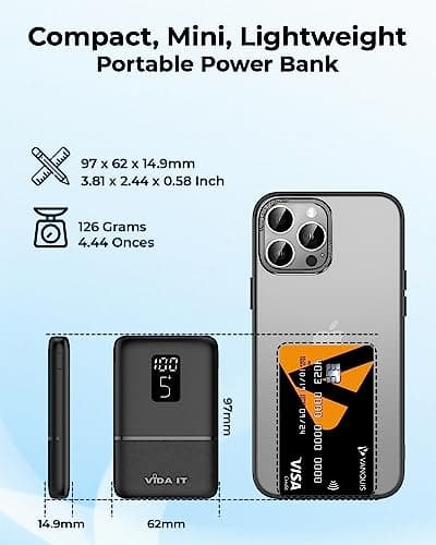 [2-Pack] Vida IT Compact 5V 2A Power Bank for Heated Vest Jacket Gilet 5000mAh Lightweight Battery Pack USB C Portable Charger for iPhone Samsung Android Mobile Phone Pocket Size LED Display — view 2