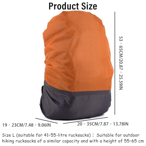 ZAUXVAI Waterproof Rain Cover for Backpack, Orange and Grey, Polyester, 53 x 20 x 19 cm — view 4