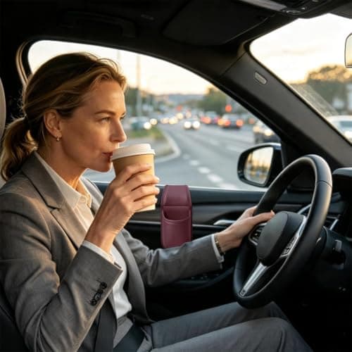 Car Door Cup Holder, Leather Car Door Storage Pocket，purple — view 4