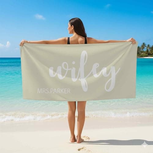 Print Maniacs Custom Hubby Wifey Beach Towel Personalised Couple Name Microfibre Towel Large Quick Dry Lightweight Travel Towel Honeymoon Holiday Pool Spa Gift — view 5