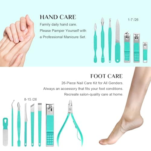 26Pcs Manicure Set Pedicure Kit for Women grooming, Turquoise — view 2