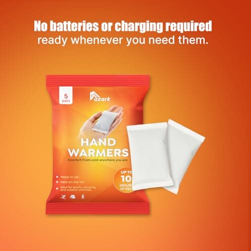 azark Unisex Disposable Hand Warmers 5 Pack, Up to 10 Hours Heat Instant Fast Heating Packs for Men & Women Portable Pocket Size, Ideal for Sports, Camping, Hiking, Travel, Skiing, Cold Weather — view 5