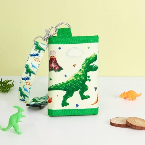 WAWSAM Kids Dinosaur Wallet - Trifold Toddler Wallet with Lanyard, Zippered Coin Pocket, Card Holders for Boys Ages 4-12 — view 2