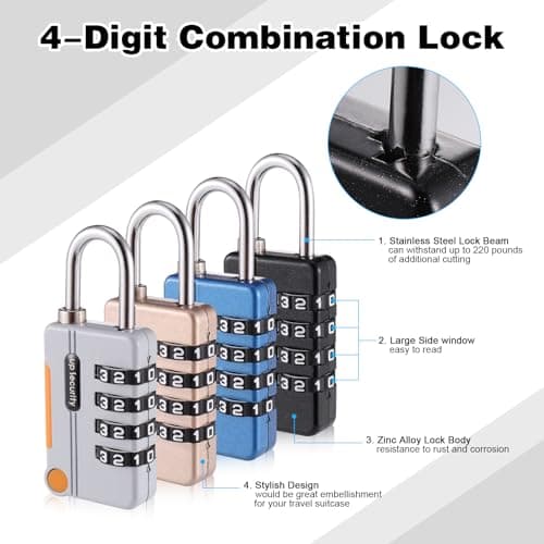 4Pcs Suitcase Locks, Stylish Padlocks with Code, Rustproof Luggage Locks for Suitcases, 4-Digit Small Padlock, Suitcase Padlocks, Waterproof Solid Combination Lock for Travel Suitcase Gym Locker — view 6