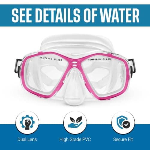 Two Bare Feet Snorkel and Mask PVC Diving Set – (Kids) Snorkeling Gear with Anti-Leak Design, Comfortable Fit, Clear Vision Lens, and Adjustable Straps for Diving, Swimming & Watersports (Pink) — view 3