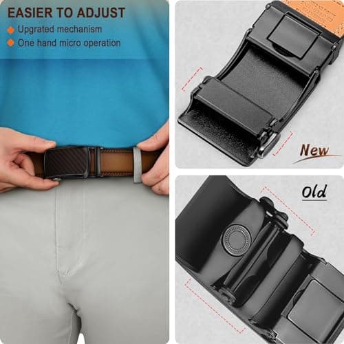BULLIANT Men's Ratchet Belt 2 Pack, Click Leather Belt 1 3/8",Cut for Fit(Light Brown/Black,32"-38" Waist Adjustable) — view 4