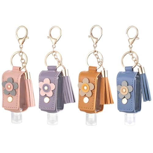 YBEATY 4 Pcs Portable Handwashing Fluid Keychain 30ml Refillable Leather Hand Handwashing Fluid Mini Case Holder Keychain Travel Size for Toiletry Lotion Liquid Soap Shampoo