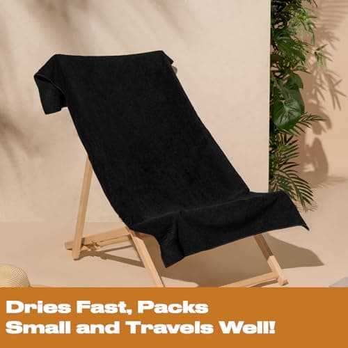 Brentfords Black Beach Towel, Swimming Pool Beach Holiday Essentials Gym Microfibre Beach Towels for Adults Kids Quick Dry Towel, 71cm x 152cm — view 3