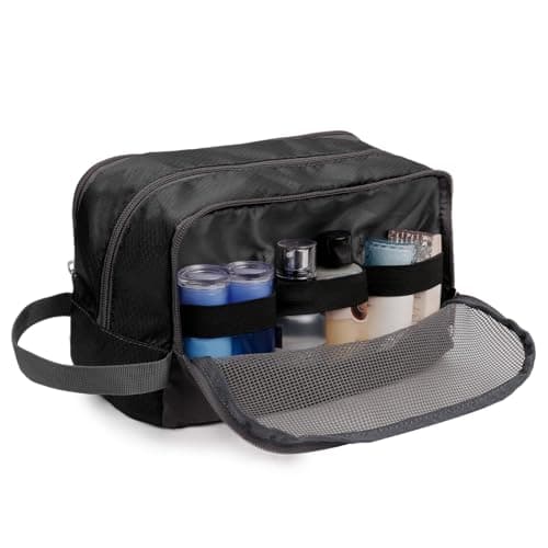 WANDF Toiletry Bag Water-Resistant Nylon Travel Wash Bag Lightweight Dopp Kit for Men and Women (A-Black) — view 4