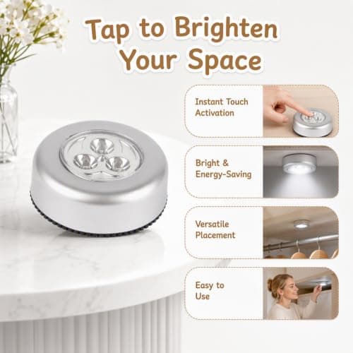 6 Pack Push Lights, Stick On Lights Touch LED, Battery Powered Tap Lights — view 2