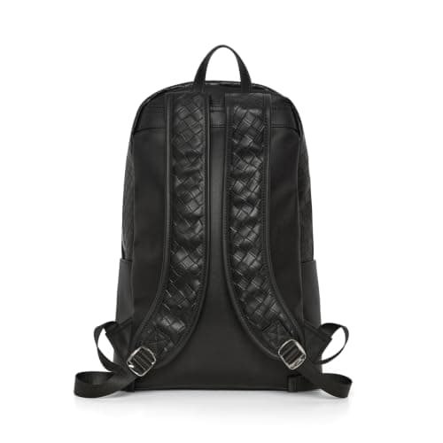 Vera Losso Laptop Backpack Premium Luxury Vegan Leather Half Woven Business Backpack, Travel & Work Rucksack with Silver Hardware, Black, 30 x 46 x 14 cm — view 4