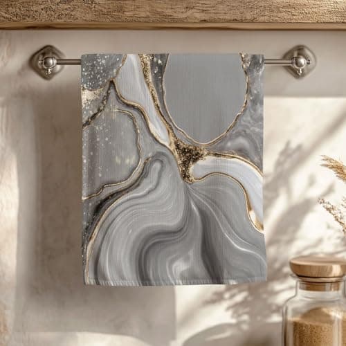 Amagical 1Pc Gray and Gold Abstract Resin Like Art Bathroom Hand Towel Bath Towel, Microfiber Polyester Towel, Unique Home Decorative Kitchen Towels, Quick Dry and Absorbent (1Pc Towel (14"x30")) — view 4