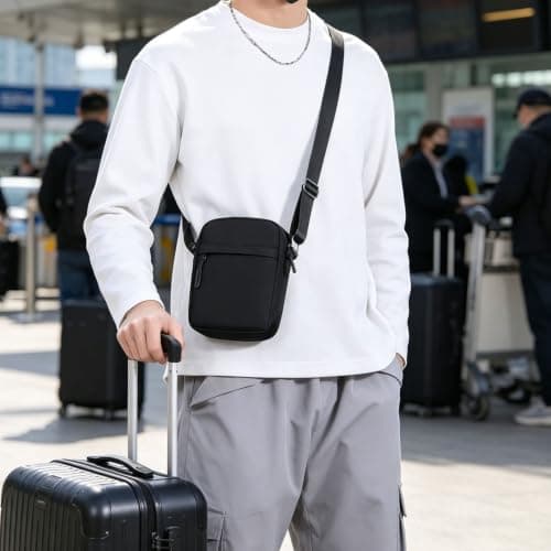 Veyarien Men's Vertical Phone Crossbody Bag, Waterproof Oxford Tall Sling Pouch with Card Slots & 2 Zip Compartments, Adjustable Strap, Lightweight for Daily Commute (Black) — view 3