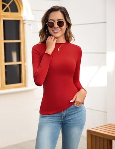 Aottori Thermal Tops Womens Turtle Neck Soft Base Layers Long Sleeve Top Ladies Thermal Underwear Shirt Warm Wicking Red S — view 2