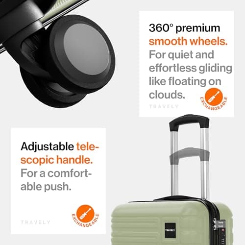 Travely Polycarbonate Cabin Suitcase 55x40x20cm - 20 Inch Suitable for Ryanair - 36L Including TSA Lock - Carry on - 10kg Suitcase, Cabin case, Hardshell — view 5