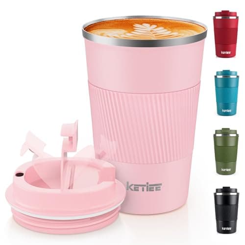 KETIEE Travel Mug Insulated Coffee Cup Reusable Coffee Cups Travel Mugs with Leakproof Lid, Double Walled Coffee Travel Mug, Stainless Steel Coffee Mug for Hot Cold Drinks, 380ml Pink
