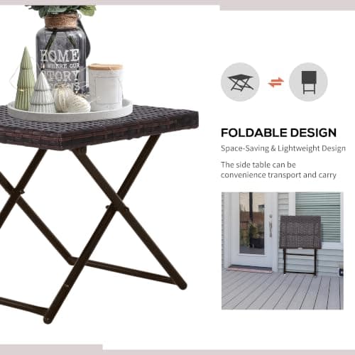 Outsunny Folding Rattan Garden Coffee Table Small 40 x 40 x 40 cm Brown — view 6