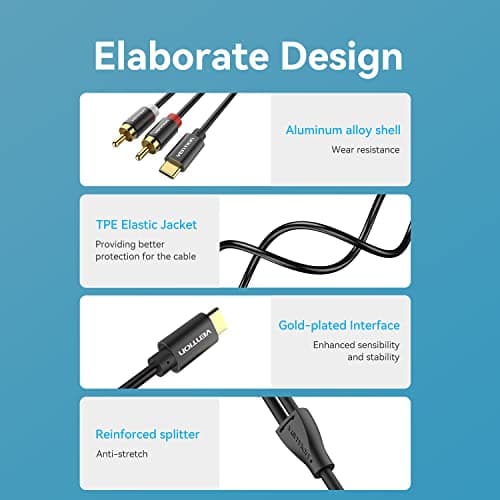 VENTION USB C to 2X RCA Audio Cable Type C to 2RCA Stereo Adapter Cable,USB-C to Dual Cinch Plug Y Cable for Phone,Tablet,Speaker,PS5,Amplifier,DVD,TV,Soundbox,Macbook Pro (1.5M/4.92ft) — view 3