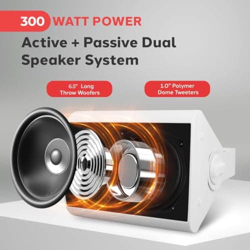 Pyle Outdoor Bluetooth Speakers, Waterproof Wall-Mounted Speaker System, Wireless & Passive, Heavy-Duty Weatherproof Design, AUX Input, Stereo Sound, for Patio, Pool, Deck, Home & Business (Pair) — view 2