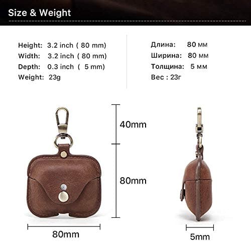 Handmade Genuine Top Grain Leather Case Compatible with AirPods Pro 2, Vintage Leather Earbuds Protective Cover with Keychain Hook, Support Wireless Charging, Brown — view 2
