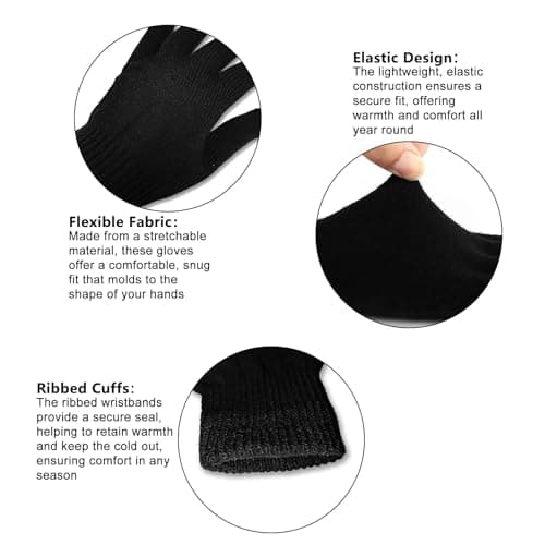 4,8,12 Pairs Adults Winter Magic Gloves, Men & Women Thermal Soft Cozy Warm Stretch Knit Gloves for Cold Weather Running & Cycling Outdoor Wear For UK Freezing Conditions Unisex (Pack Of 4 - Black) — view 2
