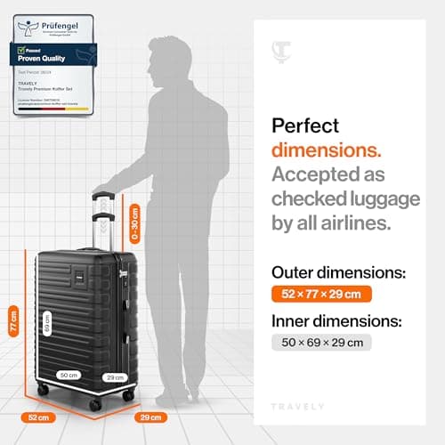 Travely Polycarbonate XL Suitcase Large 77cm - 158cm Linear Dimensions - 20kg Suitcase Including TSA Lock, Hard Shell, Travel Case — view 4
