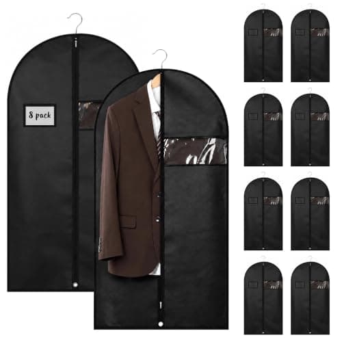 8 Pack Garment Bags Dustproof, Suit Cover with Clear Window and Pocket