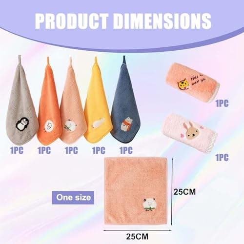 7 Pack Kids Face Towels with Cute Animal Embroidery, Soft Fingertip Towels — view 2