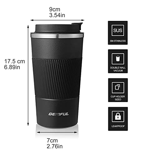 GEMFUL 510ml Thermal Coffee Cup Insulated Stainless Steel Travel Tumbler — view 2