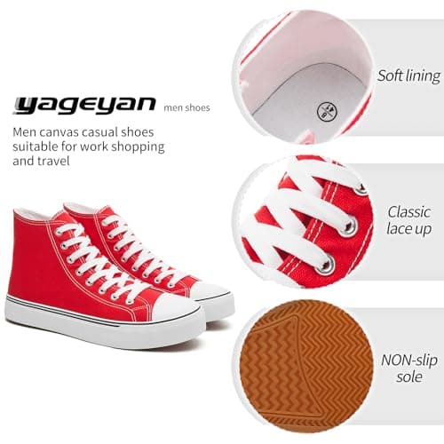 yageyan Men’s High Top Canvas Sneakers Fashion Lace up Walking Shoes Casual Classic, Red, 5 UK — view 4
