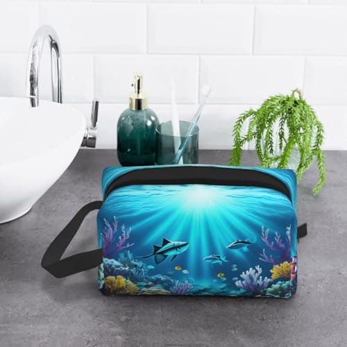 GaJher Large Travel Cosmetic Bag â€“ Reusable Submarine Coral Rays Print Toiletry Dopp Kit, Portable Organizer for Makeup, Daily Essentials, White, One Size — view 6