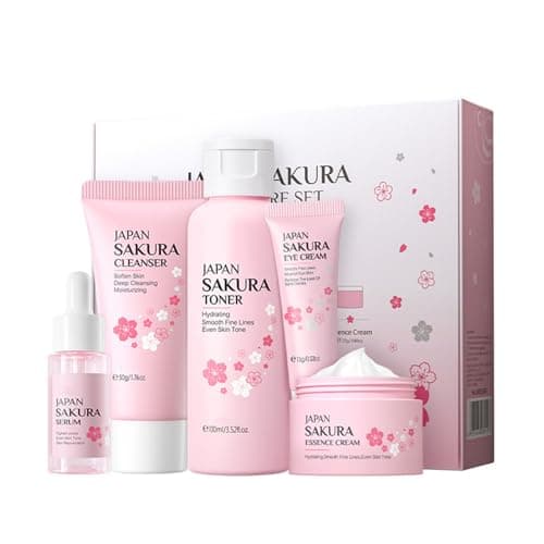 Sakura Skin Care Set, Mothers Day Gift Set, Skin Care Sets & Kits, Skincare Set Products with Face Serum,Cleanser,Eye Cream,Face Cream,Toner,Travel Skin Care Moisturizing Essentials Set - 5PCS
