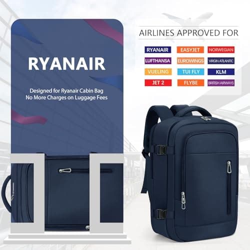OTAHGK Cabin Bags 40×20×25 for Ryanair Underseat Carry-ons Travel Backpack Hand Luggage Bag Flight Rucksack Casual Daypack School Office Backpack Fit 14 Inch Laptop with USB Charging Port-Blue — view 2
